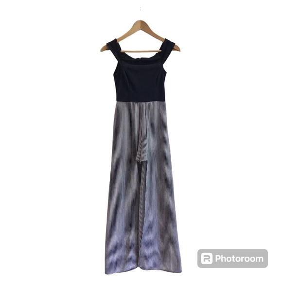 Teeze Me Dresses & Skirts - P Teeze Me Women Size 0 Off The Shoulder Maxi Romper Navy Blue White Stripe